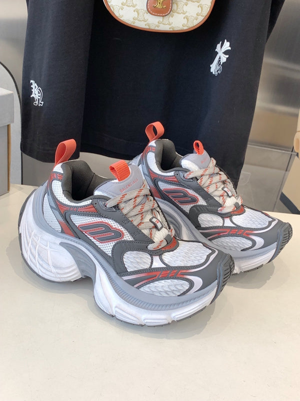 DAD SHOES IN GREY RED WHITE MESH AND CALFSKIN