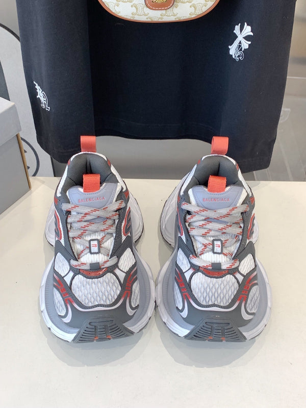 DAD SHOES IN GREY RED WHITE MESH AND CALFSKIN