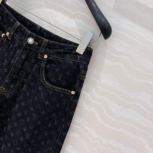 Pantaloni in denim con logo jacquard LV 25 in cotone nero