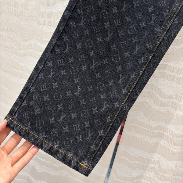 Pantaloni in denim con logo jacquard LV 25 in cotone nero
