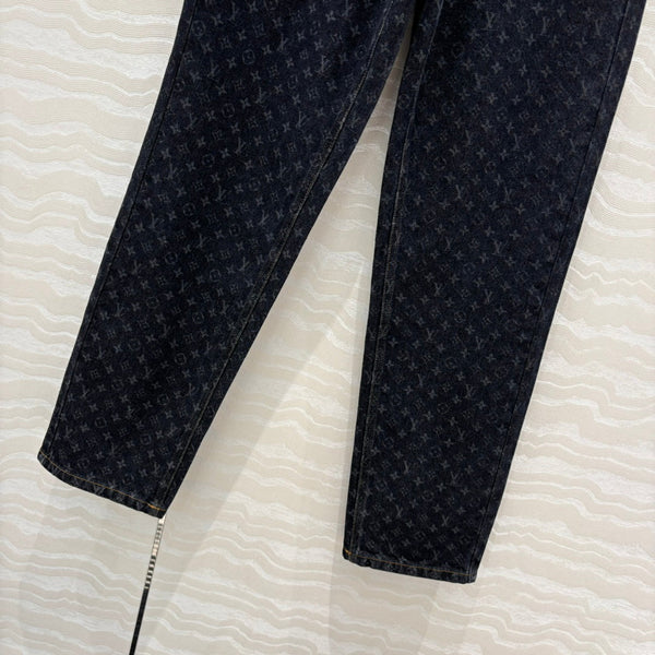 Pantaloni in denim con logo jacquard LV 25 in cotone nero