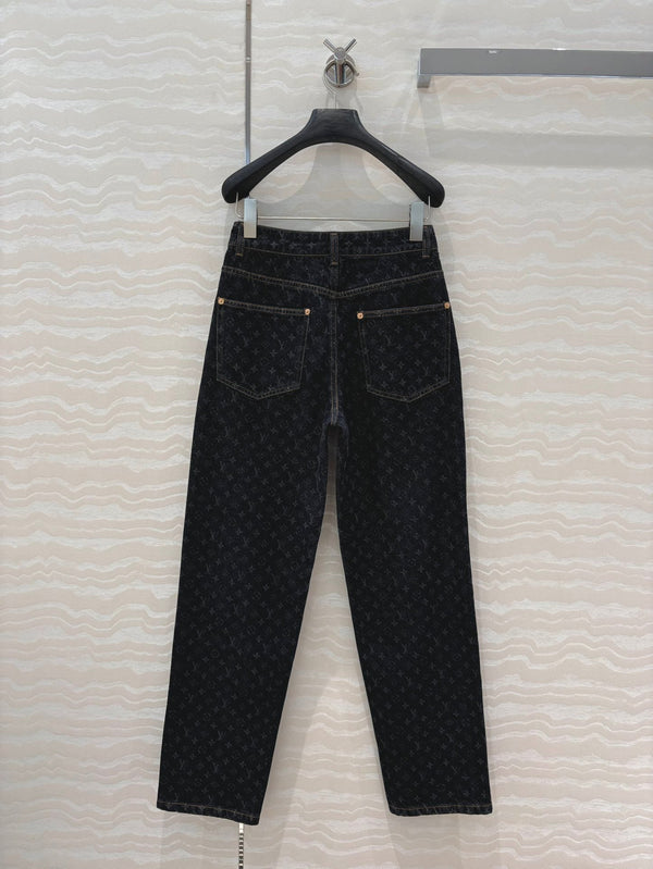 Pantaloni in denim con logo jacquard LV 25 in cotone nero