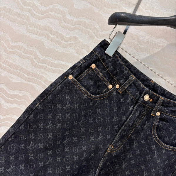 Pantaloni in denim con logo jacquard LV 25 in cotone nero