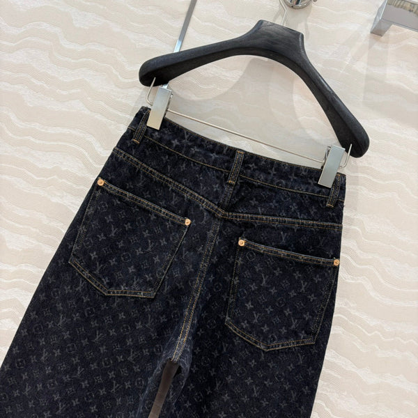 Pantaloni in denim con logo jacquard LV 25 in cotone nero
