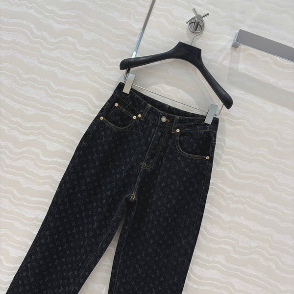 Pantaloni in denim con logo jacquard LV 25 in cotone nero
