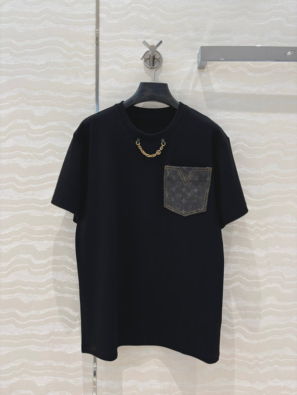LV 25 Monogram Jacquard Logo Denim T-shirt Black Cotton