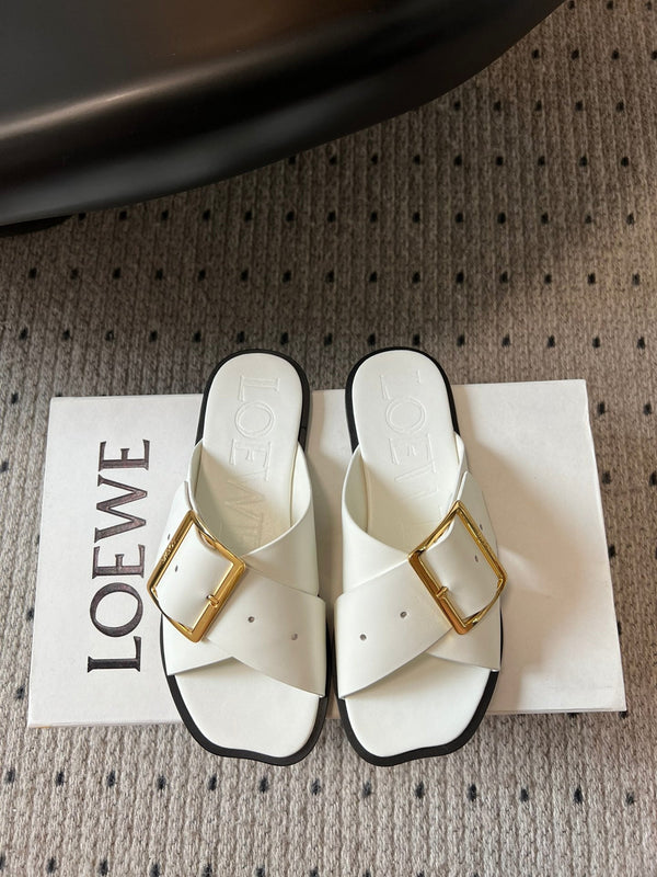 Loewe 25 Petal Belt Flat Sandals White Sheepskin 212777