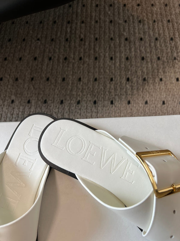 Loewe 25 Petal Belt Flat Sandals White Sheepskin 212777