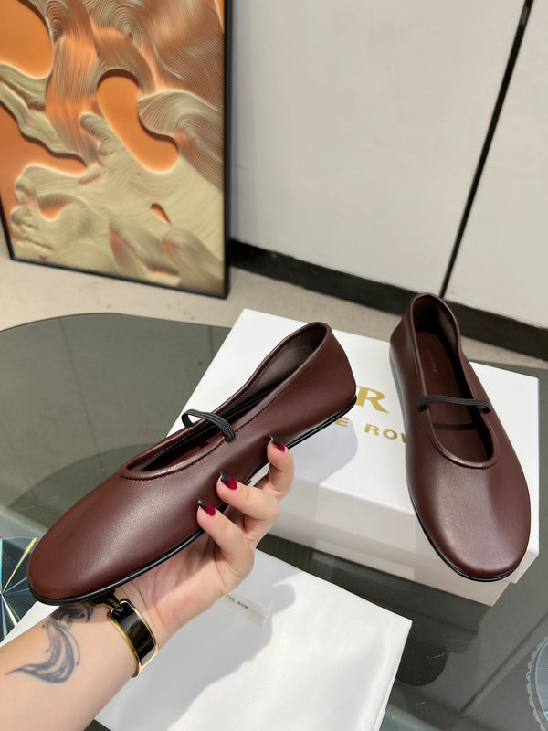 The Row Elastic Ballet Slipper In Dark Burgundy Calfskin 455035