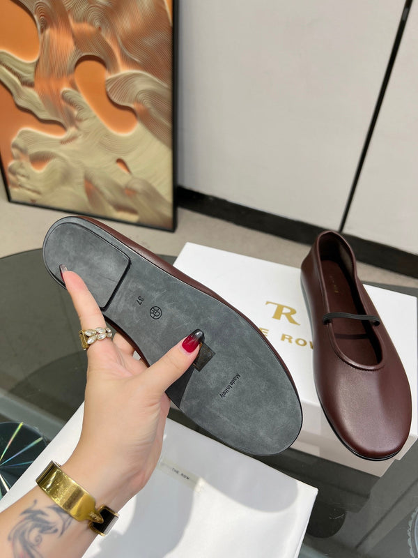 The Row Elastic Ballet Slipper In Dark Burgundy Calfskin 455035