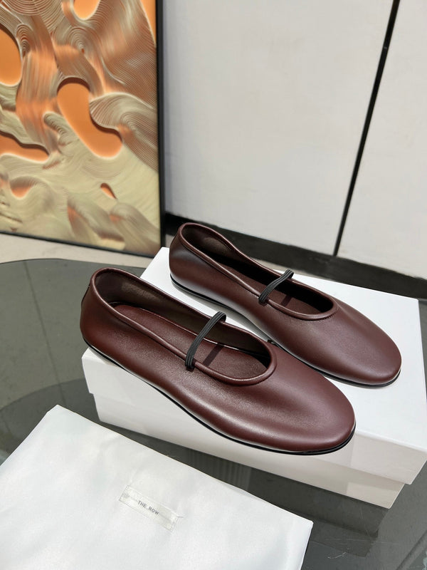 The Row Elastic Ballet Slipper In Dark Burgundy Calfskin 455035