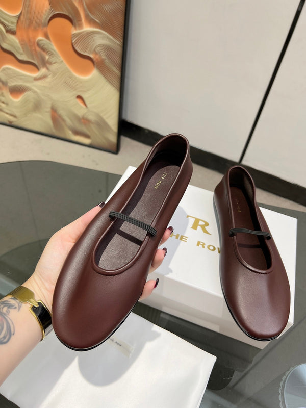 The Row Elastic Ballet Slipper In Dark Burgundy Calfskin 455035