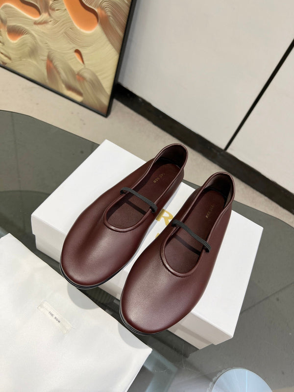 The Row Elastic Ballet Slipper In Dark Burgundy Calfskin 455035