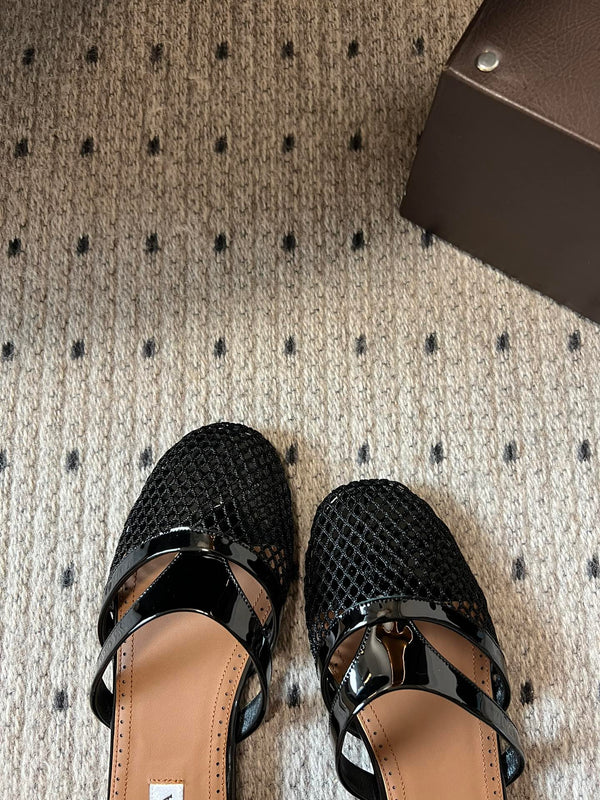 Alaia 25 Infradito Fishnet Flat Mules Black Lampskin 303708