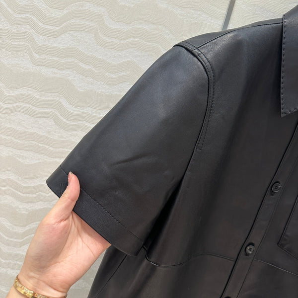 Giacca a maniche corte Prada in pelle di agnello nera