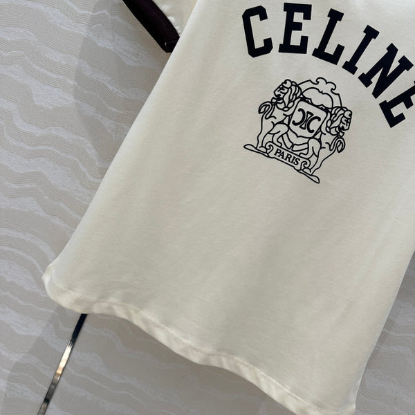 Celine 25 Arc de Triomphe Letter Short Sleeve T-shirt Off-white mix Black Cotton