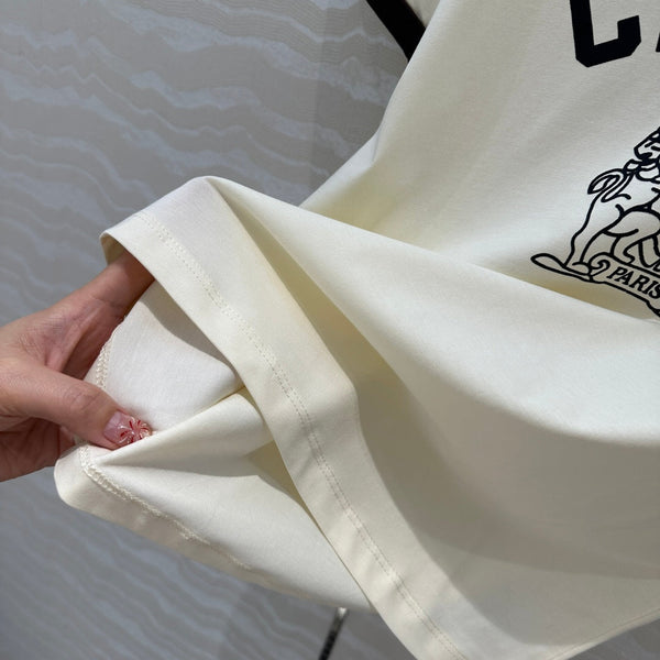 Celine 25 Arc de Triomphe Letter Short Sleeve T-shirt Off-white mix Black Cotton