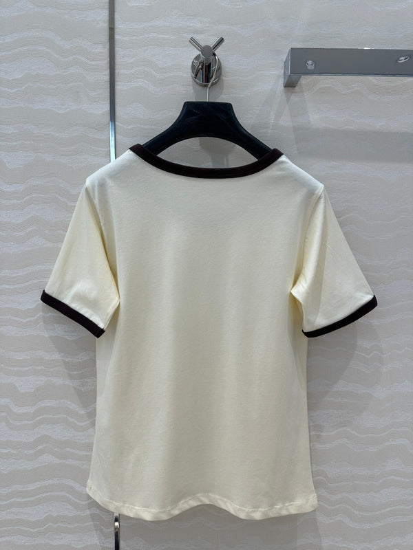 Celine 25 Arc de Triomphe Letter Short Sleeve T-shirt Off-white mix Black Cotton