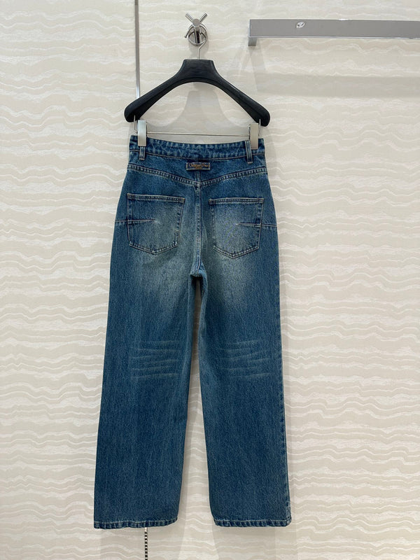 CD Ripped Straight Jeans Blue Cotton