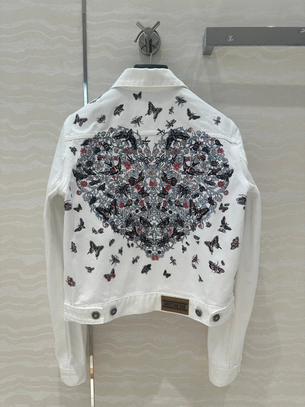 CD Butterfly Pattern denim Jacket White Cotton