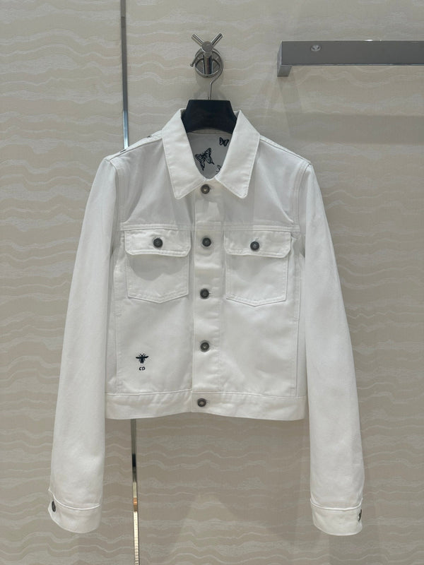 CD Butterfly Pattern denim Jacket White Cotton