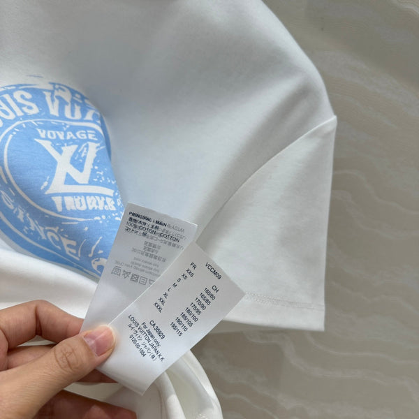 LV 25 MONOGRAM Print Logo Short T-Shirt White Blue Cotton