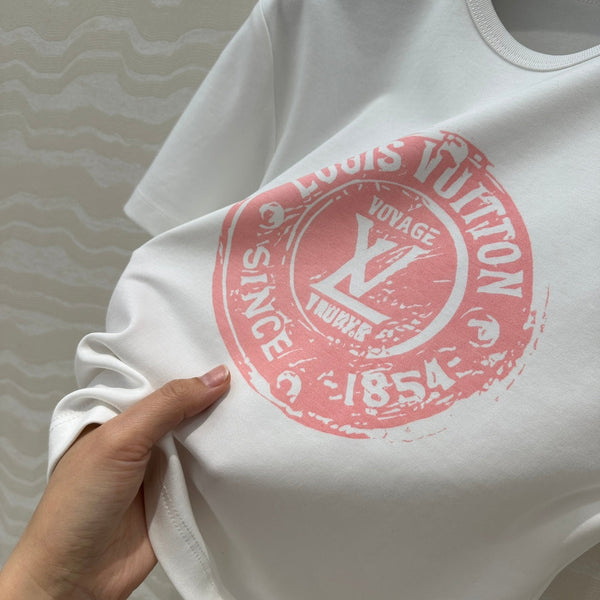 LV 25 MONOGRAM Print Logo Short T-Shirt White Pink Cotton