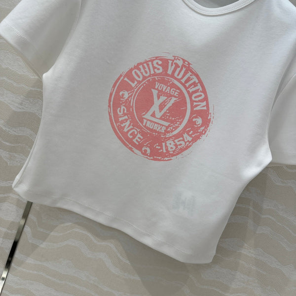 LV 25 MONOGRAM Print Logo Short T-Shirt White Pink Cotton