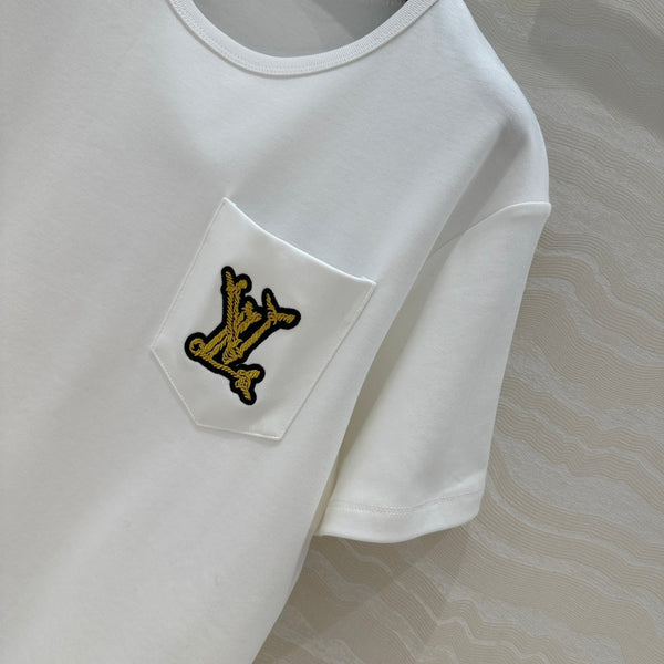 LV 25 Three-Dimensional Embroidered Logo T-shirt White Cotton