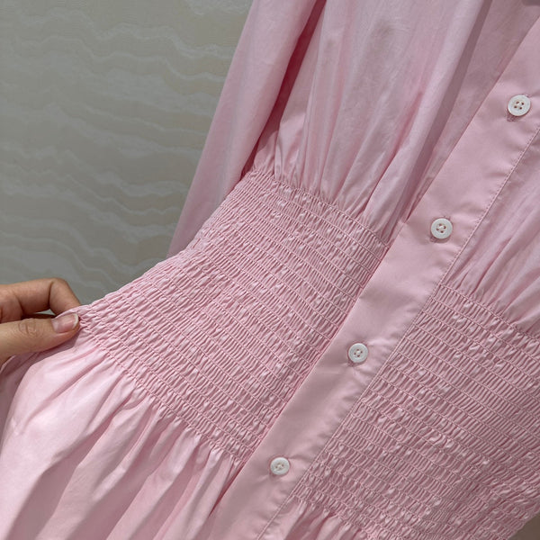 Prada Shirt Dress With Waist Design Pink Cotton