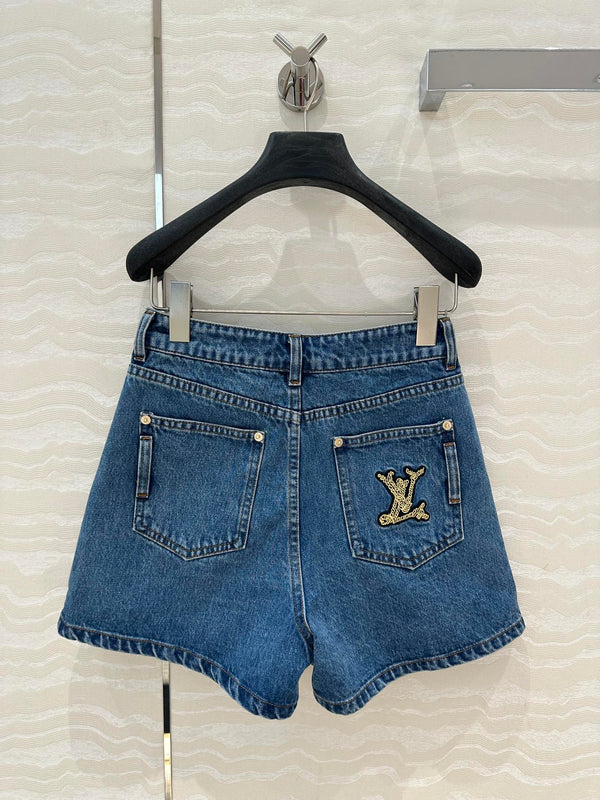 LV Denim Fabric Short Blue Cotton