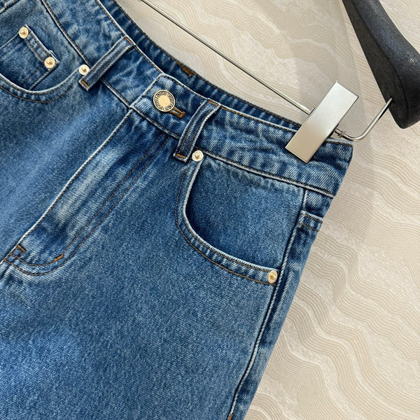 LV Denim Fabric Short Blue Cotton