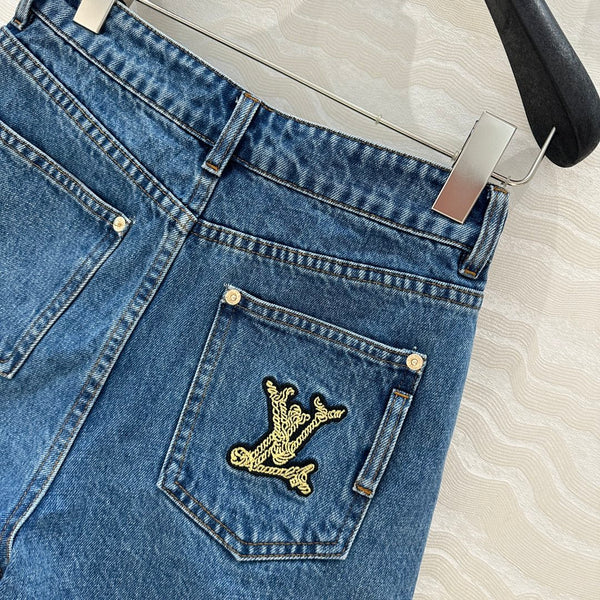 LV Denim Fabric Short Blue Cotton