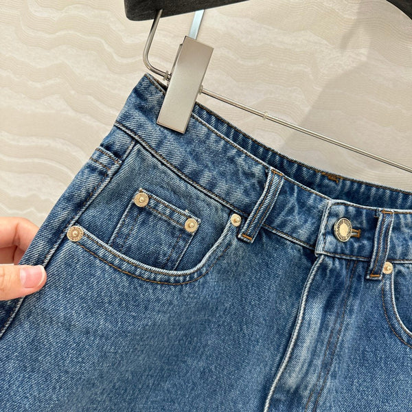 LV Denim Fabric Short Blue Cotton