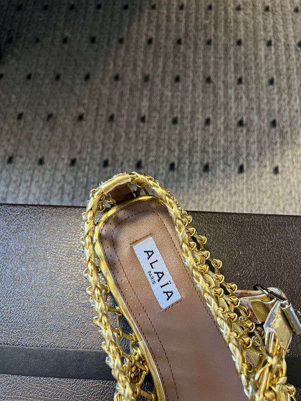 Alaia 25 Woven Ballet Flats Gold Metallic Leather 303675