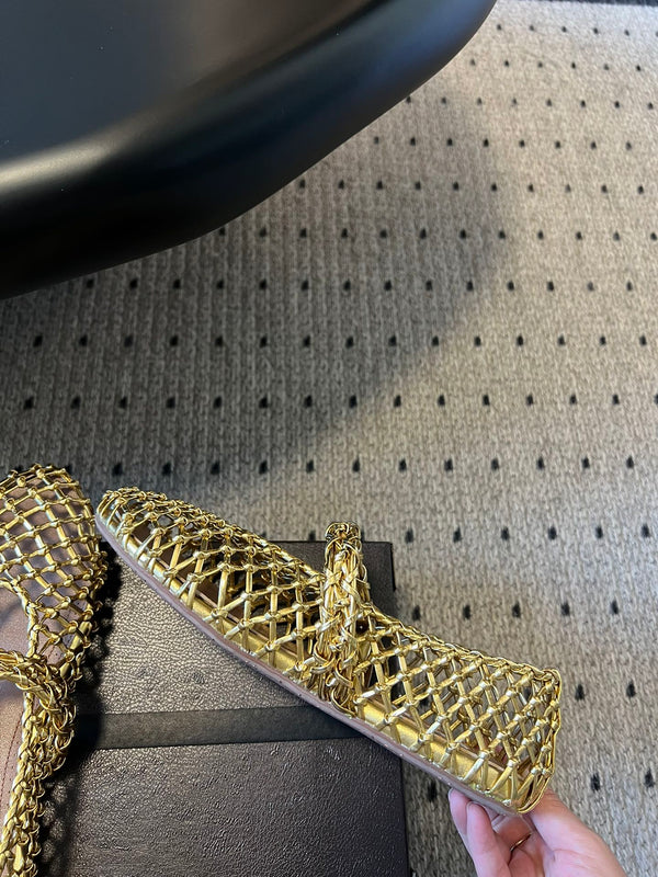 Alaia 25 Woven Ballet Flats Gold Metallic Leather 303675