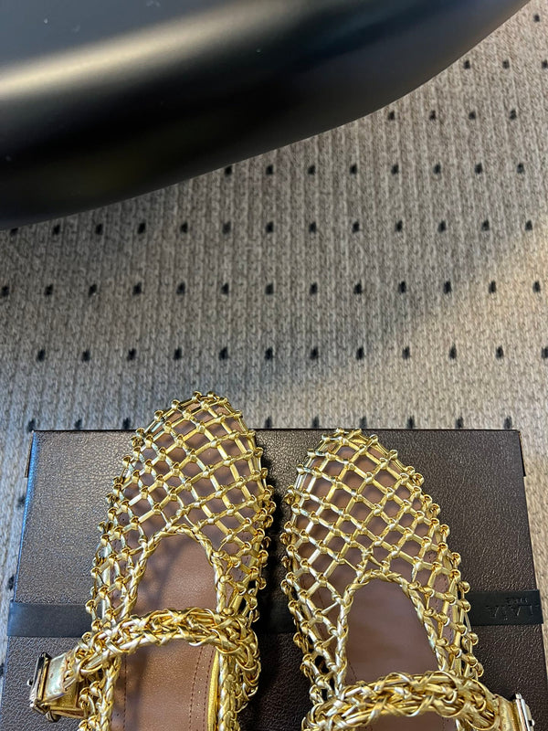 Alaia 25 Woven Ballet Flats Gold Metallic Leather 303675