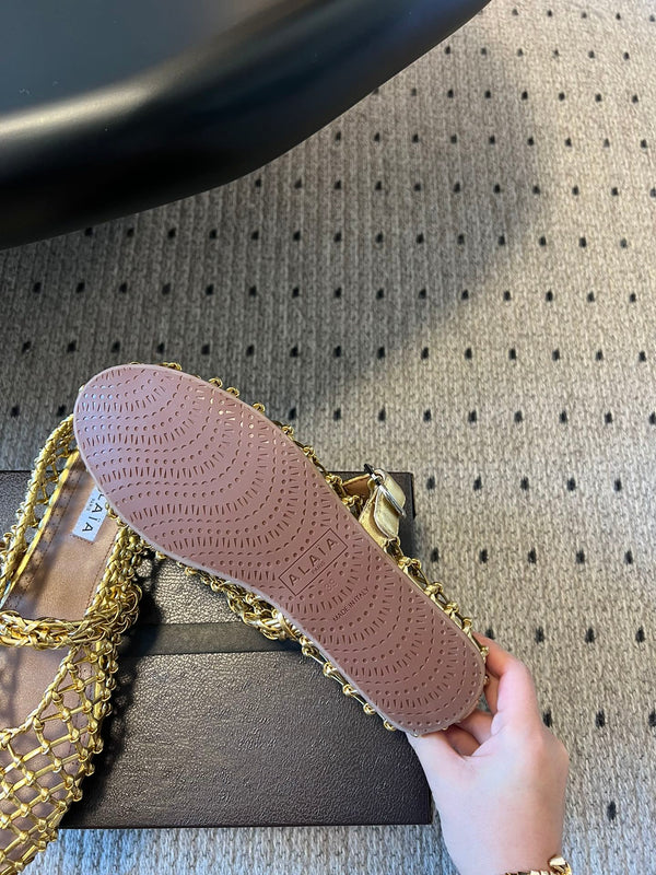 Alaia 25 Woven Ballet Flats Gold Metallic Leather 303675