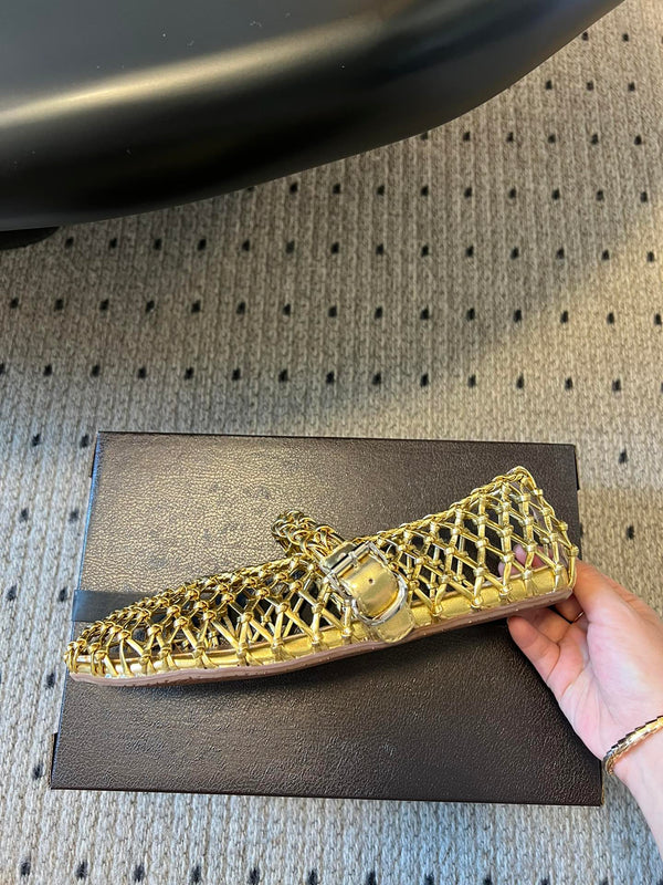 Alaia 25 Woven Ballet Flats Gold Metallic Leather 303675