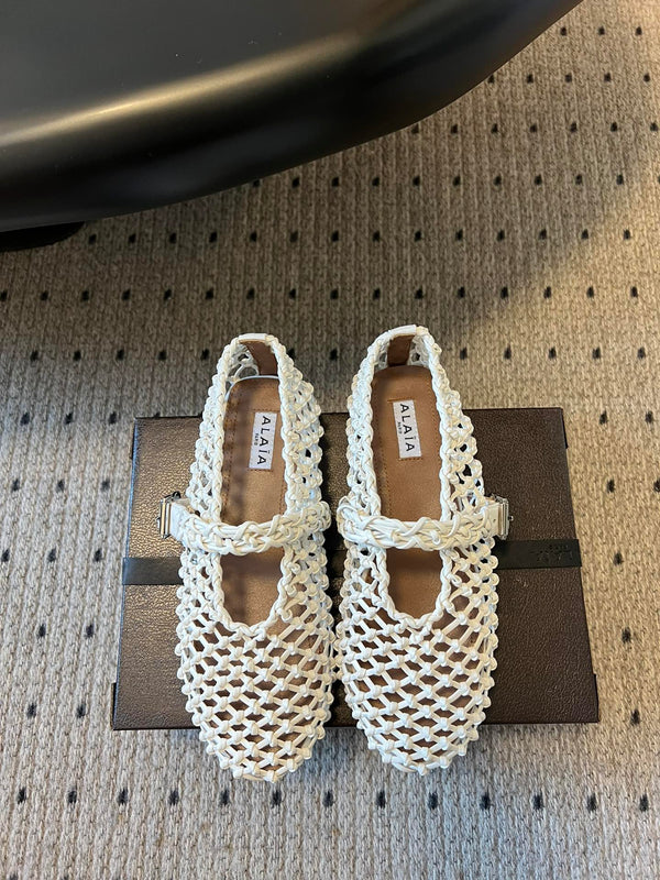 Alaia 25 Ballerine Intrecciate Pelle Bovina Bianca 303676