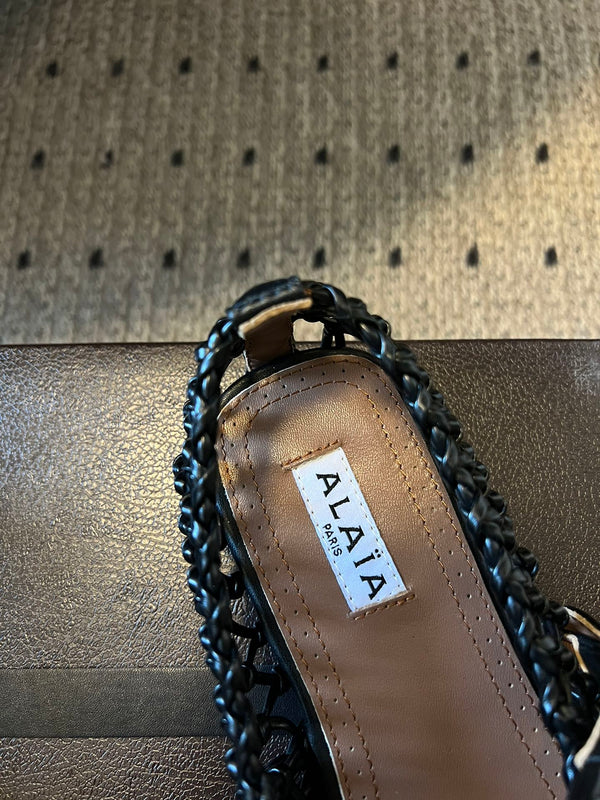 Alaia 25 Braided Ballet Flats Black Cowhide 303677