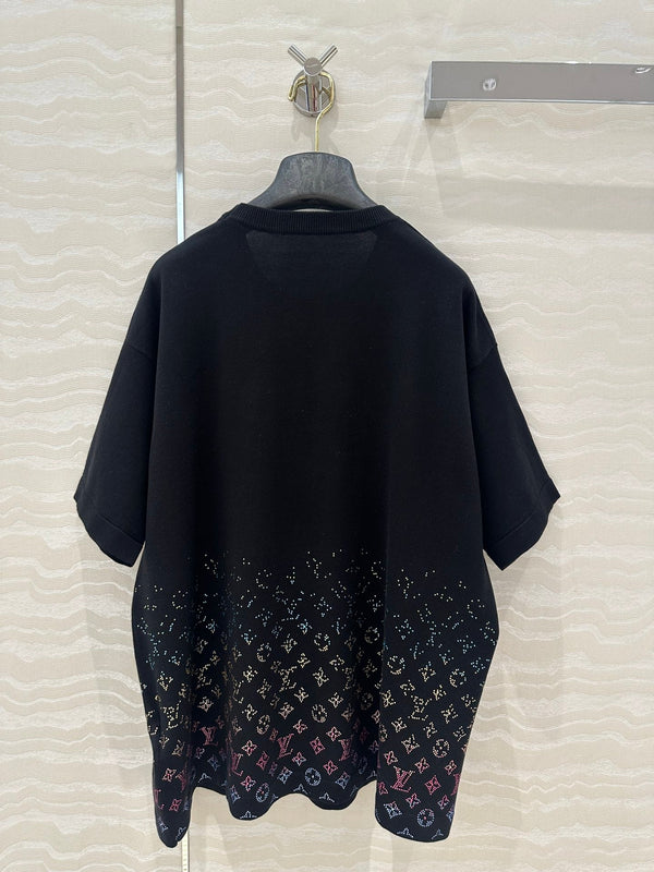 LV Short-Sleeved Knit Sweater Shirt White Black Cotton