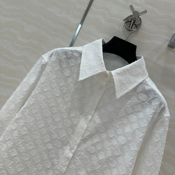 LV Jacquard Fabric Shirt White Cotton