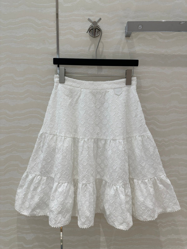 LV Monogram Jacquard Skirt White Cotton