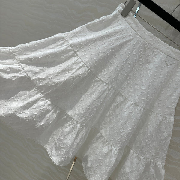 LV Monogram Jacquard Skirt White Cotton