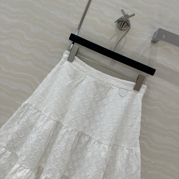 LV Monogram Jacquard Skirt White Cotton
