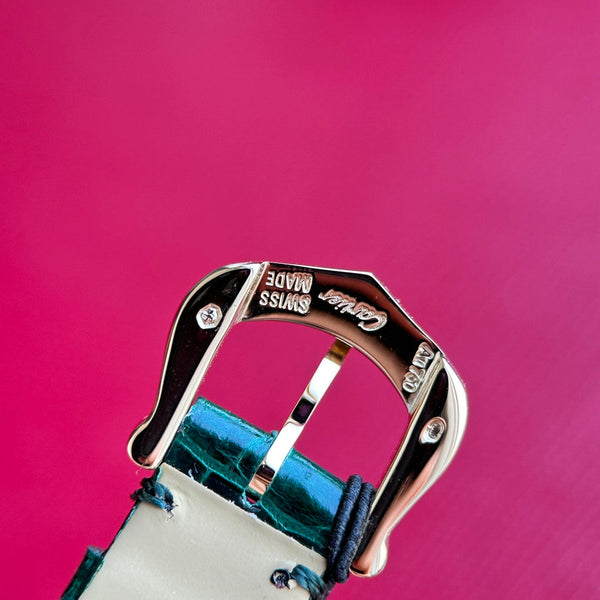 Baignoire 23mm Pink Gold Case Diamond Bezel Dark Green Leather Strap