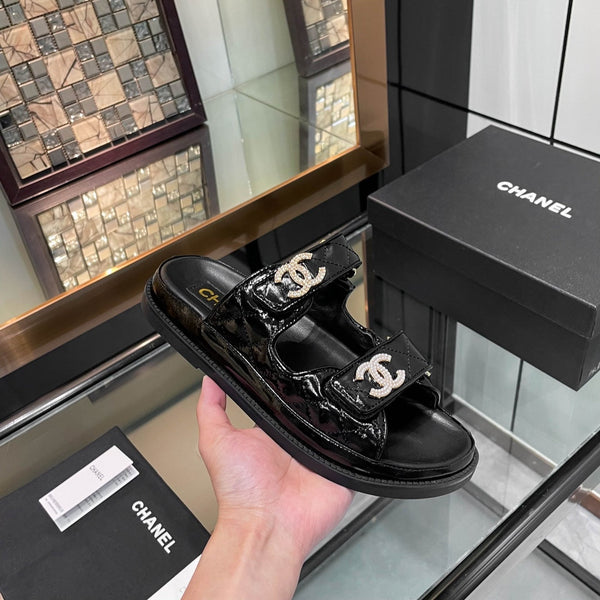 CC 25S Dad Sandal Mule Black Patent Calfskin