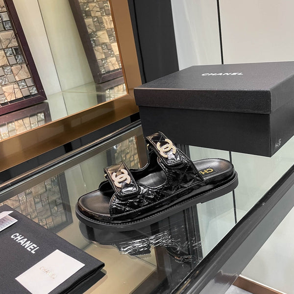 CC 25S Dad Sandal Mule Black Patent Calfskin