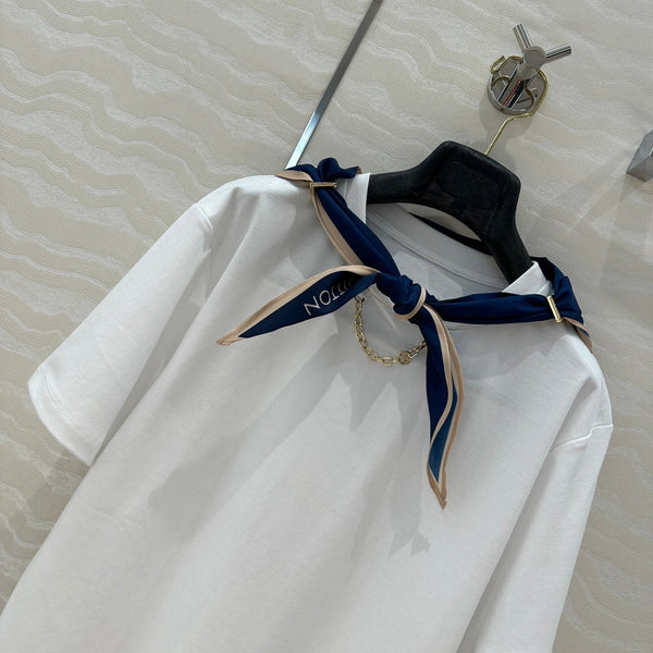 T-shirt con sciarpa in seta LV High-Sense nera e bianca in cotone